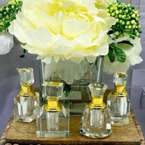 Clear Glass Gold Accent Ornate Decorative Perfume Bottles w/ Glass Dabbing Stick